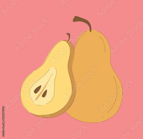 Fresh and Ripe Pears on a Light Pink Background for an Artistic and Vibrant Look