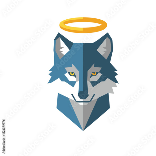 Geometric wolf head with halo design element