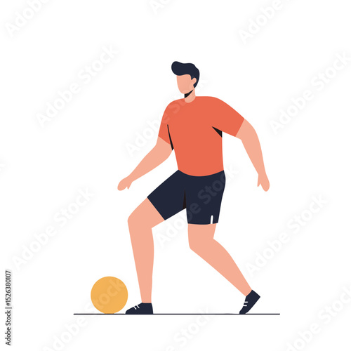 Man in athletic wear with an active mood dribbling a soccer ball against a white background