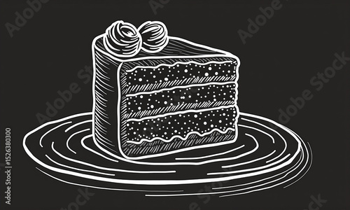 Slice of cake with frosting drawn in bold chalk illustration.