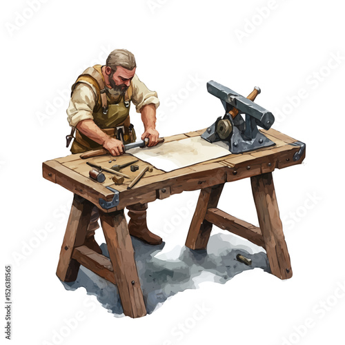 Armorer At Work, watercolor illustration vector, high quality, isolated on a white background.