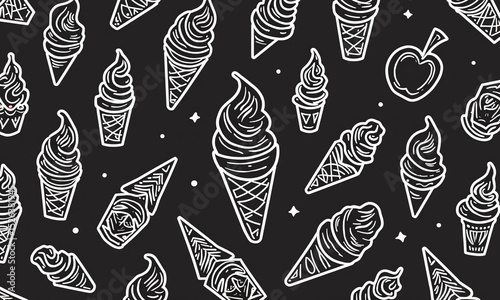 Pattern of croissants and sweets in vintage chalk illustration.