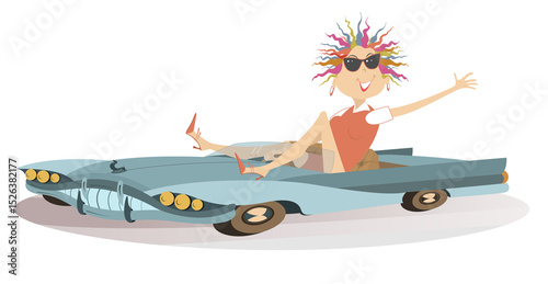 фотографія Smiling young woman drives a car