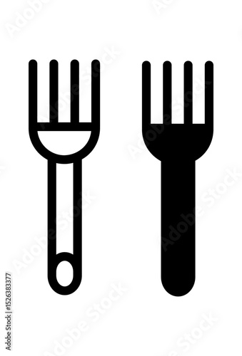 Fork icons for dining.
Utensil pictograms. outline and solid forks
