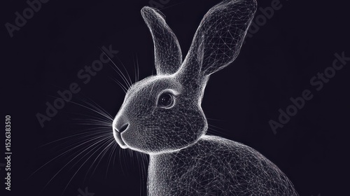 Wireframe rabbit, digital art, dark background, website design element