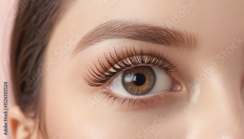 Close up of a Woman s Eye with Long Dark Eyelashes and Well Groomed Eyebrows photo