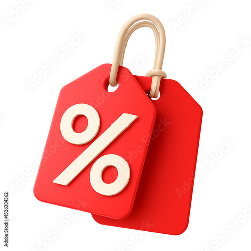 Red discount price tags with percentage sign isolated on transparent background - 1