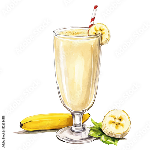 watercolor of Banana Smoothie, vector high quality, isolated on a white background.