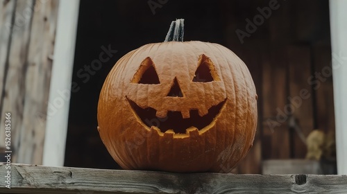 Carved pumpkin Halloween porch rustic barn background