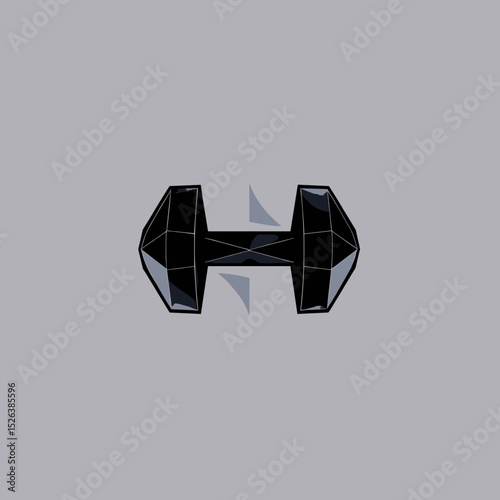 Geometric dumbbell design on a light gray background, fitness and strength concept