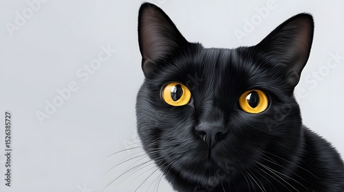 Intense gaze of a sleek black cat with mesmerizing yellow eyes