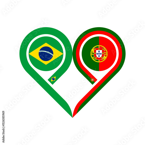 friendship concept. heart symbol icon of brazil and portugal flags. vector illustration isolated on white background