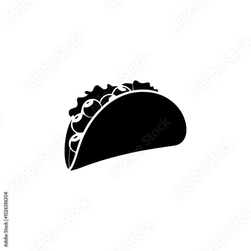 A black and white graphic illustration of a filled taco image on white background , no background