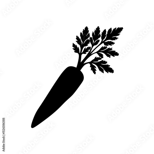 carrot with leaves , A black silhouette of a carrot with green leaves on a white background on white background , no background