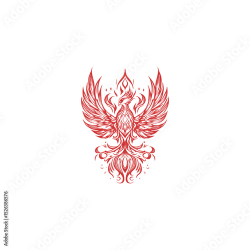 Majestic phoenix rising from the ashes design vector template illustration