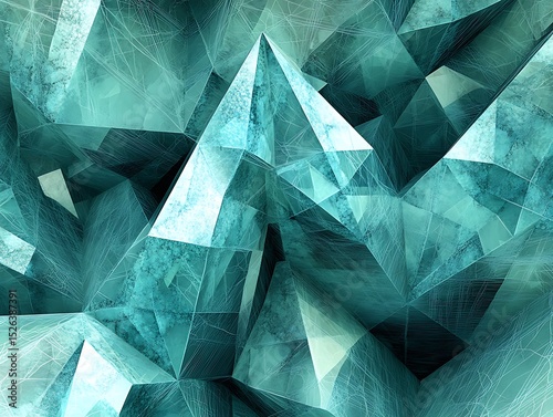 Turquoise Crystal-Like Fractal Tessellation with Polygonal Mesh Forms Turquoise crystal fractal mesh faceted geometric network with architectural depth and UI appeal