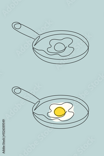a frying pan with a fried egg with a whole yolk drawn with one continuous line