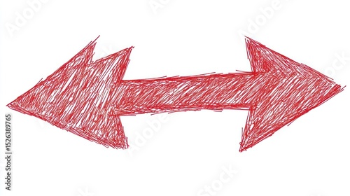Red sketched double arrow pointing left and right, isolated on white background, web design element
