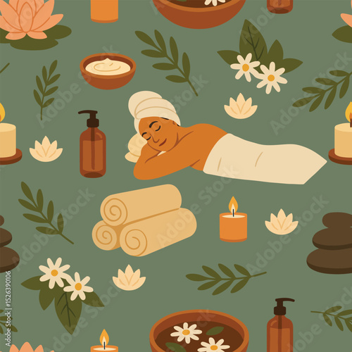 Spa scene with massage candles floral pattern