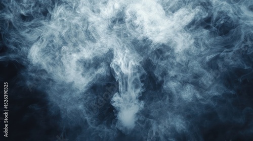 Studio-shot blue smoke plume, dark background, abstract texture, design element