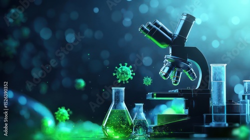 Microscope, virus research, lab, bokeh background, scientific discovery