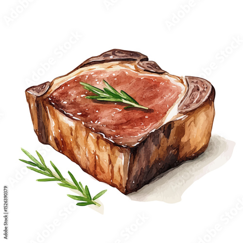 watercolor vector of Beef Steak, high quality, isolated on a white background.