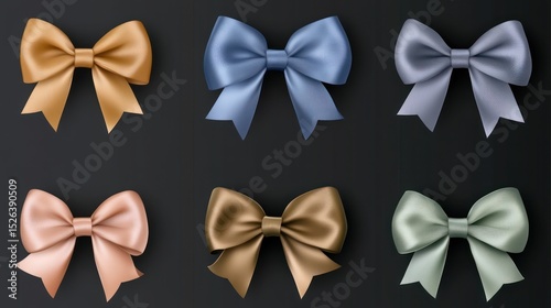 Pastel satin bows, dark background, gift wrapping, design elements