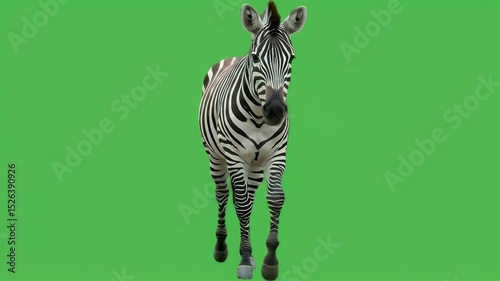 Zebra Walking Forward on Green Screen