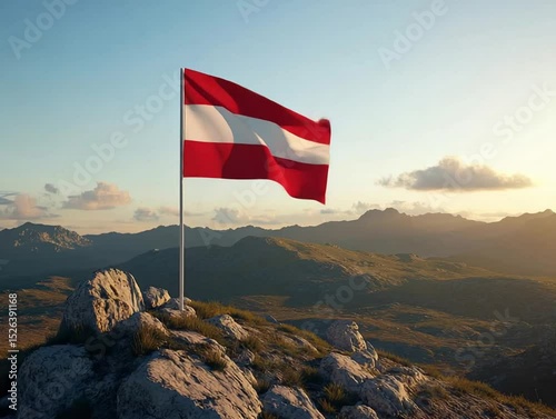 Austrian flag mountain sunset.
