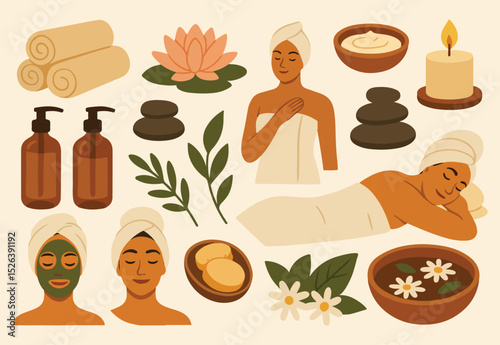Spa themed icons and women beauty collection