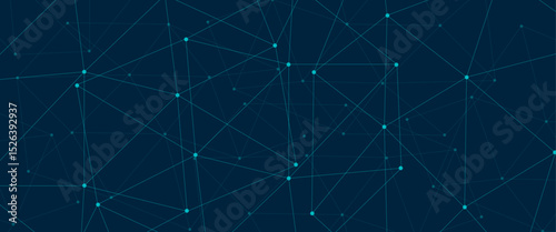 Abstract global pattern geometric polygonal space background and network connections with bokeh points and lines. Abstract blue lines and dots connections, social network communication pattern.