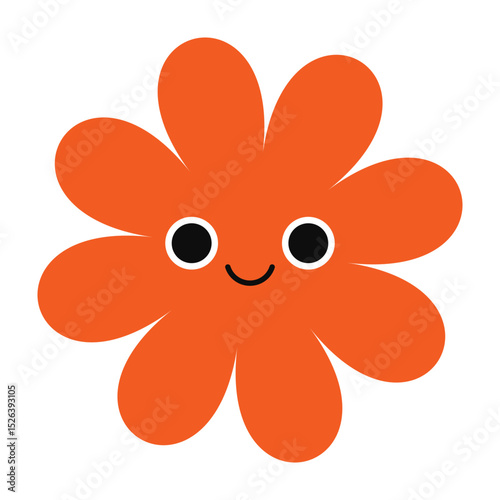 Colorful floral doodle with expressive face and joyful style. Contemporary design with flat, vibrant lines.