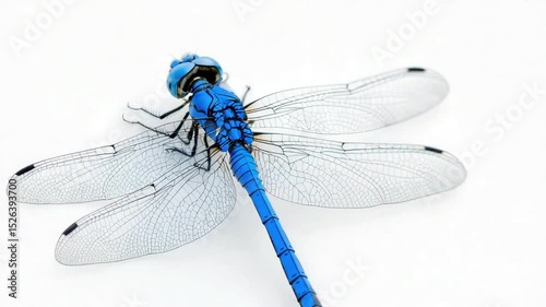 Blue Dragonfly White Background.