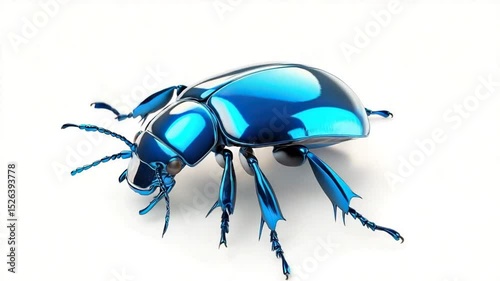 Blue Metallic Beetle 3D Render.
