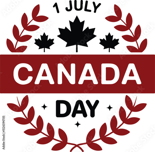 Canada Day 1 July Maple Leaf Laurel Wreath T-Shirt Design.