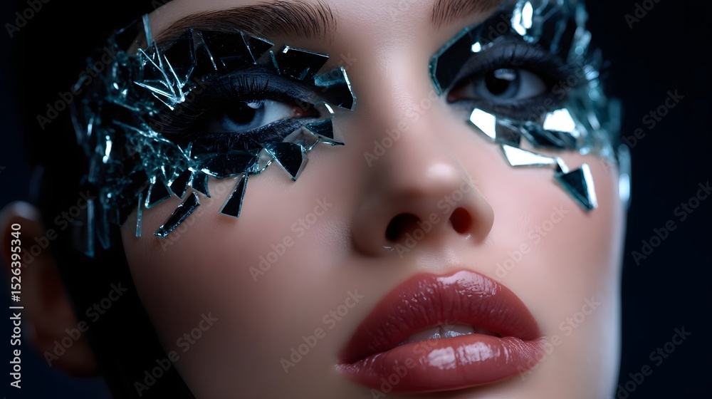 Obraz premium Woman with shattered glass makeup in an editorial art portrait