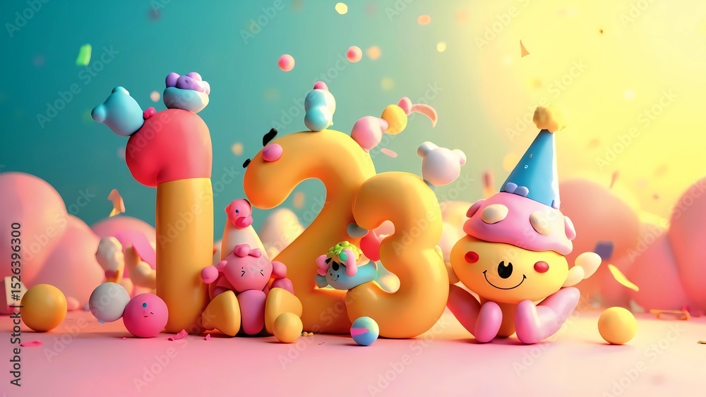 Obraz premium Cute 3D Numbers with Characters