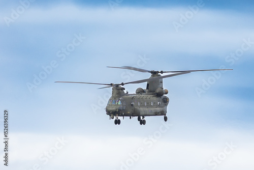 Chinook military helicopter in flight