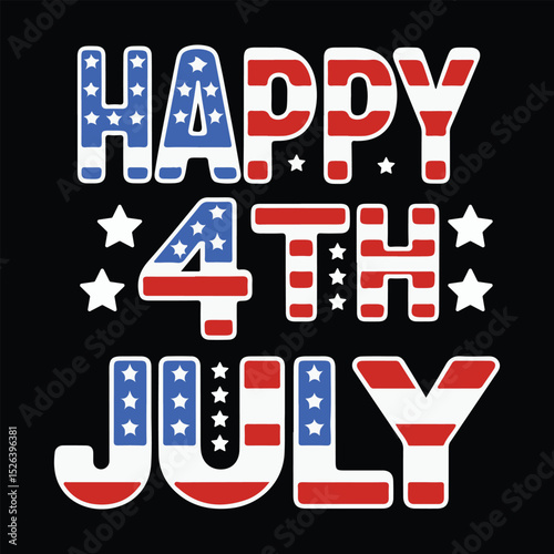 
Happy 4th of July Stars and Stripes T-Shirt Design.