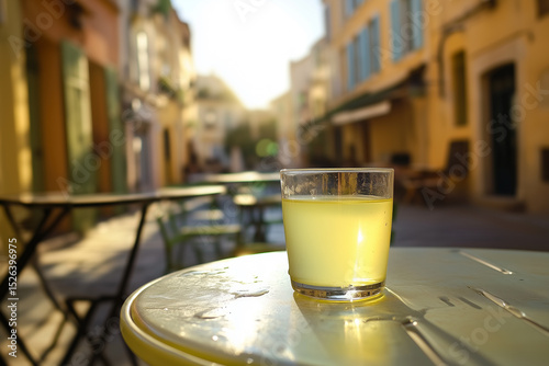 An elegant glass of French pastis diluted with water, a refreshing drink much loved in Europe.