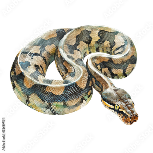Boa Constrictor, watercolor drawing vector, high quality, isolated on a white background.