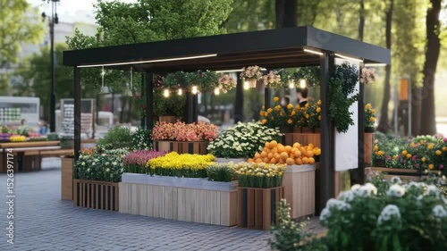 City park flower market stall.