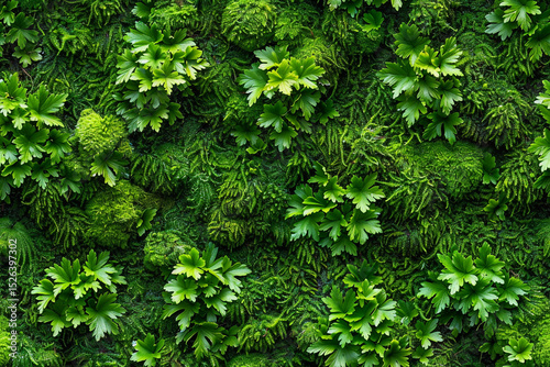 Vibrant green seamless pattern of lush foliage and moss textures