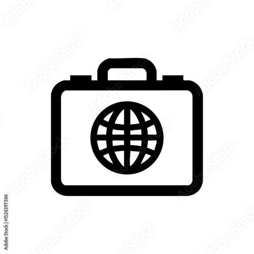 Vector logo of a travel briefcase with a globe icon in the center.

