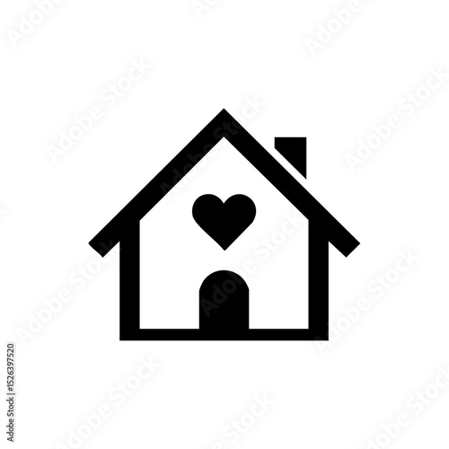 Minimalist house with heart window representing warmth and care.

