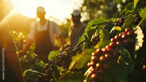Coffee Farmers Harvesting Sunset.