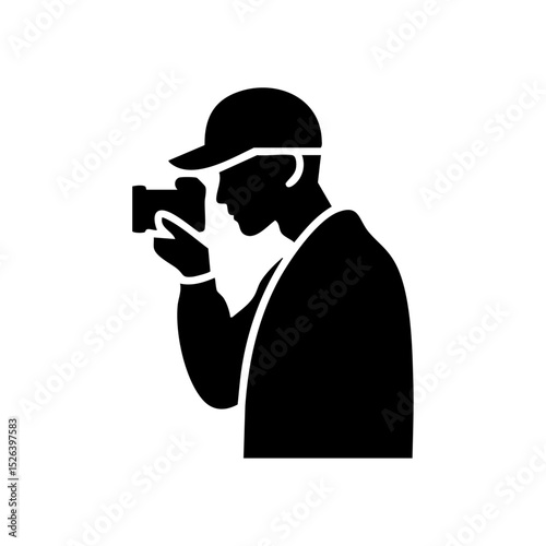 Vector logo of a man with a camera in profile silhouette for photography-related branding.

