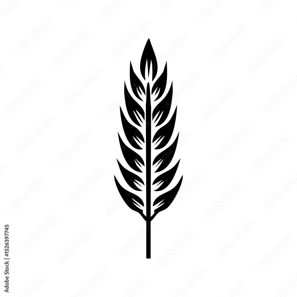 Fototapeta premium Minimalist black vector icon of a stylized wheat stalk. Symbol representing farming, harvest, or organic agriculture.