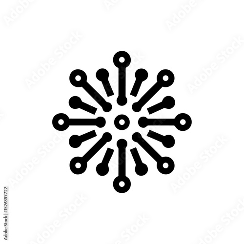 Vector logo of a virus or germ in stylized radial shape with simple black lines. Health icon symbolizing bacteria, illness, or infectious disease.



