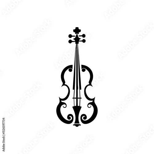 Vector logo of a classic violin with artistic curves in minimalist black design.

